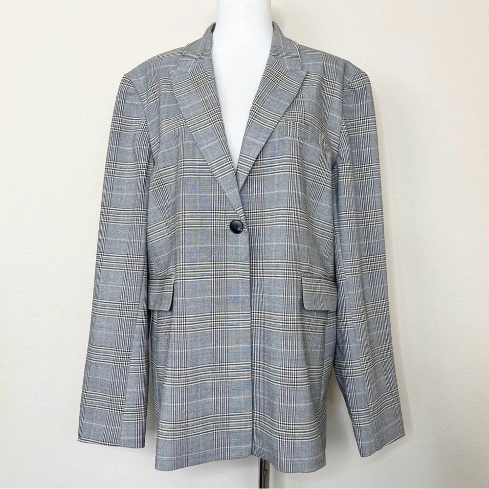 Lewit Gray Plaid Wool Blend Blazer